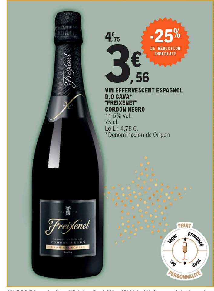 vin effervescent espagnol d.o. cava "freixenet" cordon negro