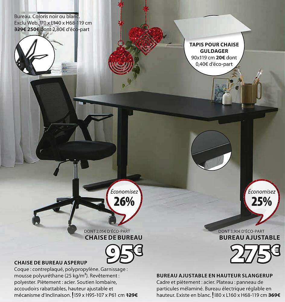 chaise de bureau asperup, bureau ajustable en hauteur slangerup