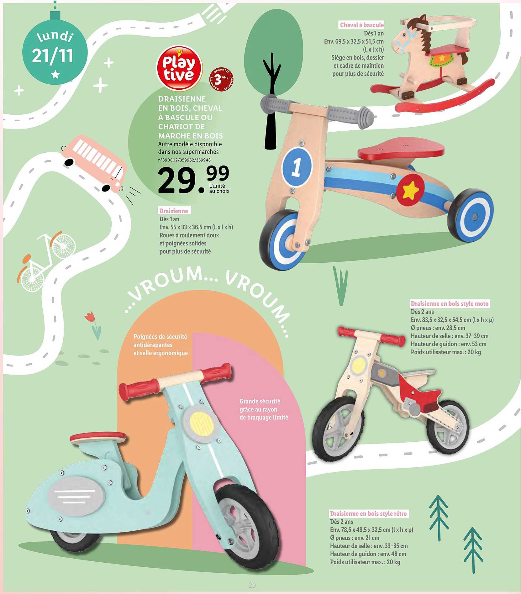 Draisienne En Bois, Cheval 4 Bascule Ou Chariot De Marche En Bois Play Tive