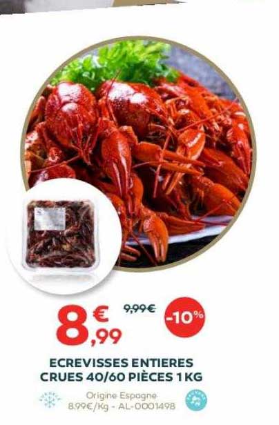 écrevisses entières crues 40-60 pièces 1 kg