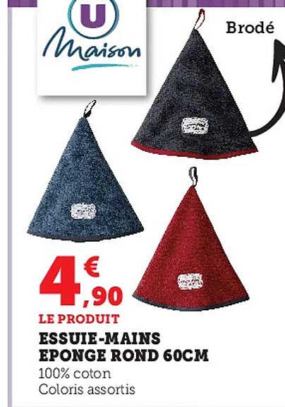 essuie-mains éponge rond 60 cm u maison