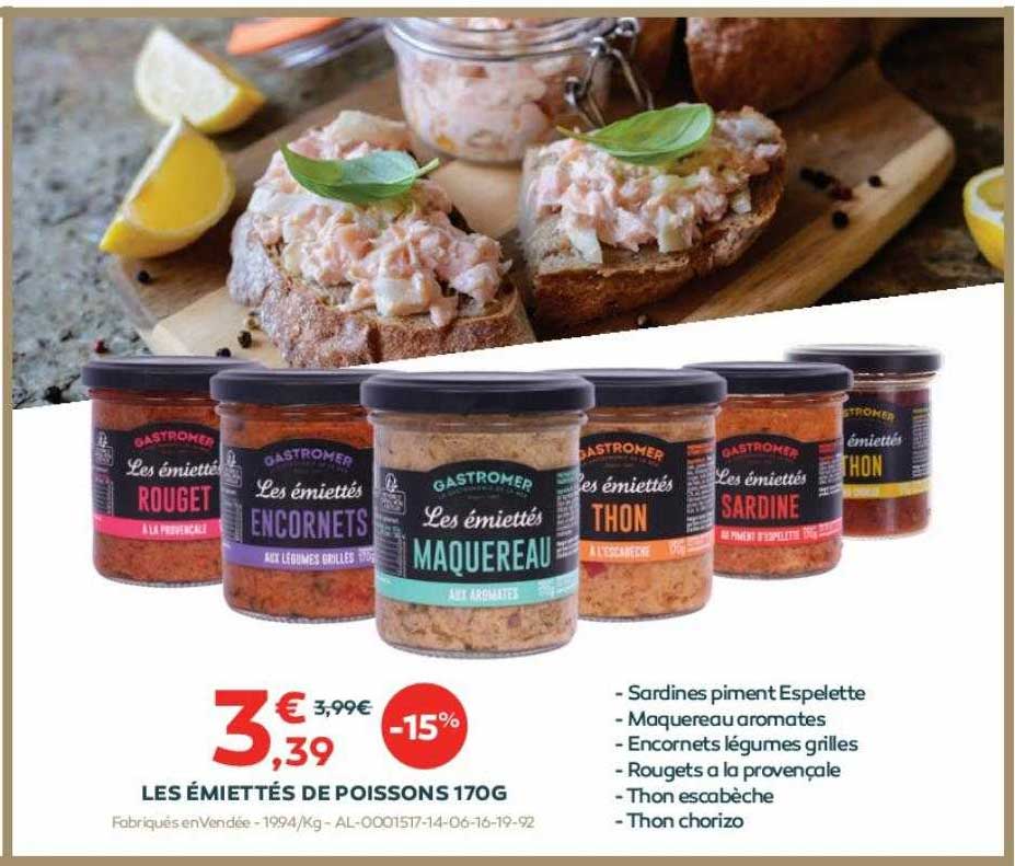 les émiettés de poissons 170 g