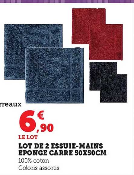 lot de 2 essuie-mains éponge carré 50 x 50 cm