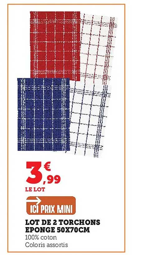 Lot De 2 Torchons éponge 50 X 70 Cm