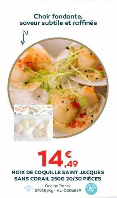 noix de coquille saint jacques sans corail 250 g 20-30 pièces