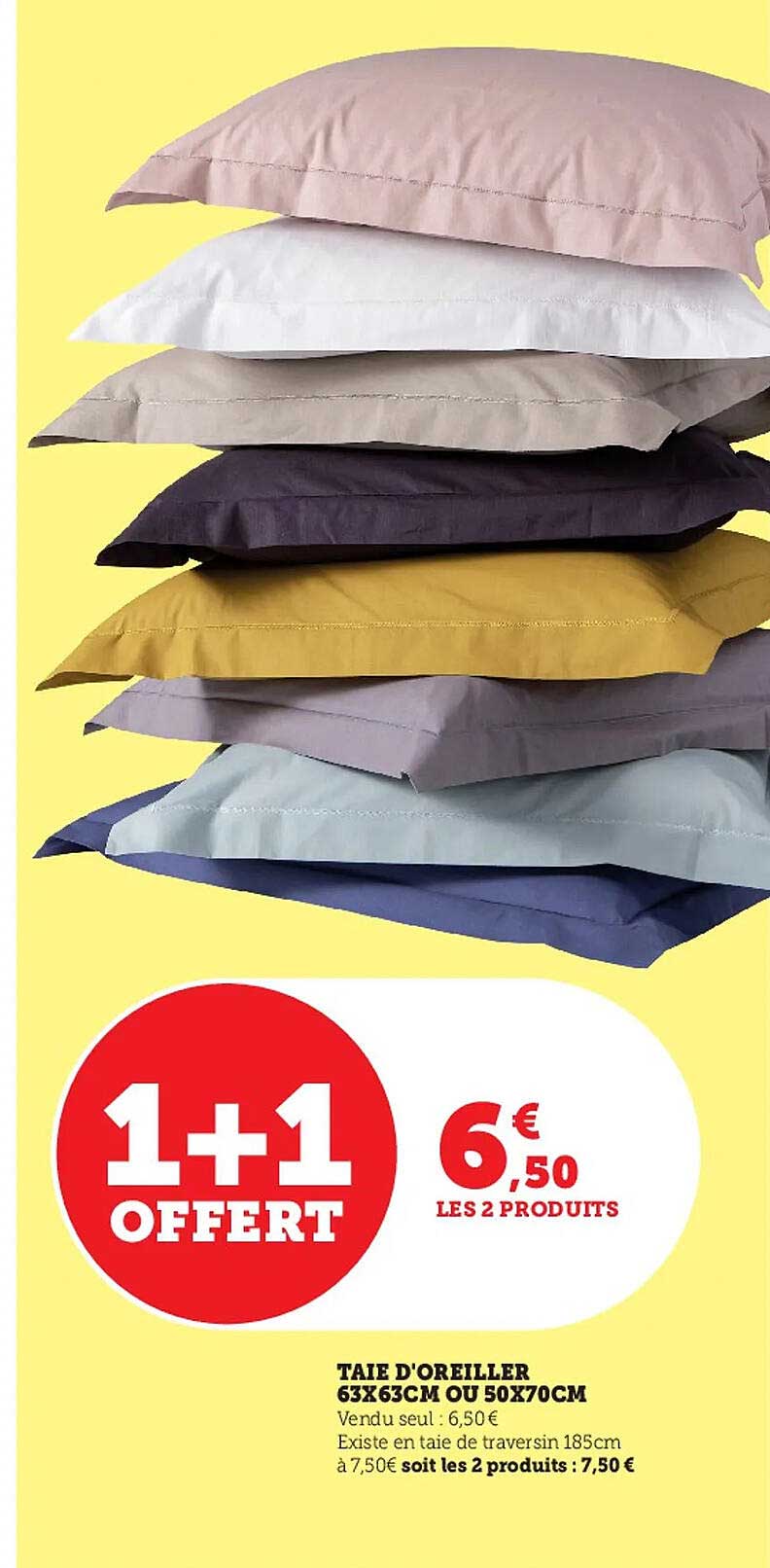 taie d'oreiller 63 x 63 cm ou 50 x 70 cm
