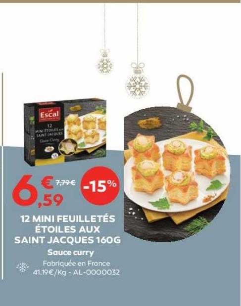 12 mini feuilletés étoiles aux saint jacques 160 g
