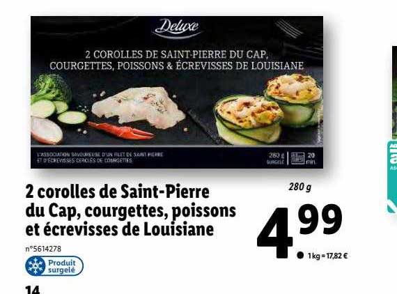 2 corolles de saint-pierre du cap, courgettes, poissons et écrevisses de louisiane deluxe