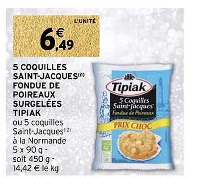 5 coquilles saint-jacques fondue de poireaux surgelées tipiak