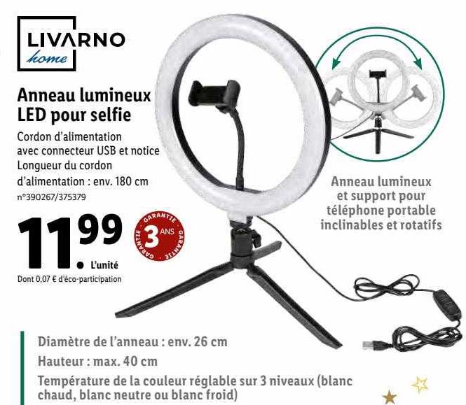 anneau lumineux led pour selfie livarno home