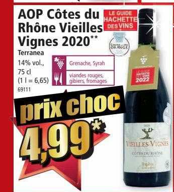 aop côtes du rhône vieilles vignes 2020 terranea 14% vol.