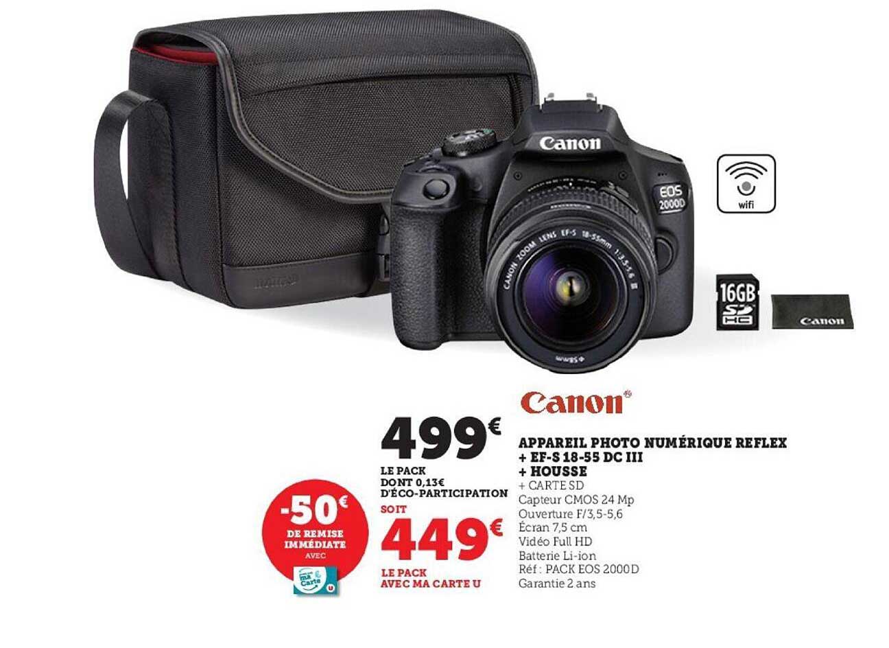 appareil photo numérique reflex + ef-s 18-55 dc III + housse canon