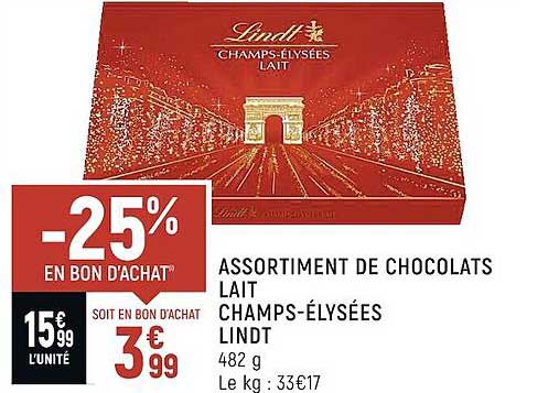 assortiment de chocolats lait champs-élysées lindt