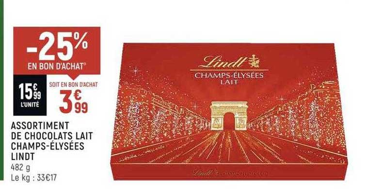 assortiment de chocolats lait champs-élysées lindt