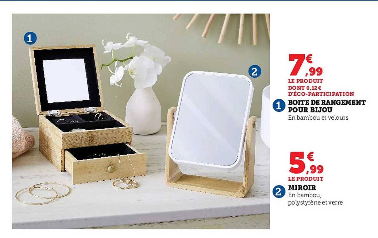 boîte de rangement pour bijou, miroir