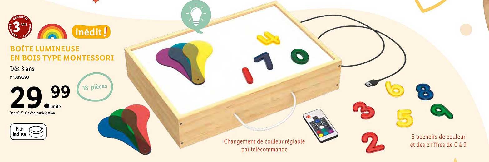 boîte lumineuse en bois type montessori