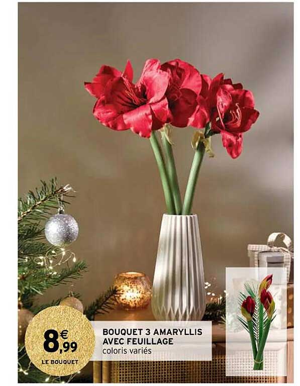 Bouquet 3 Amaryllis Avec Feuillage