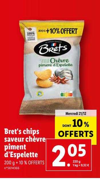 bret's chips saveur chèvre piment d'espelette