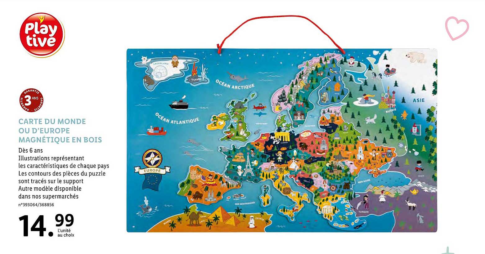 carte du monde ou d'europe magnétique en bois play tive