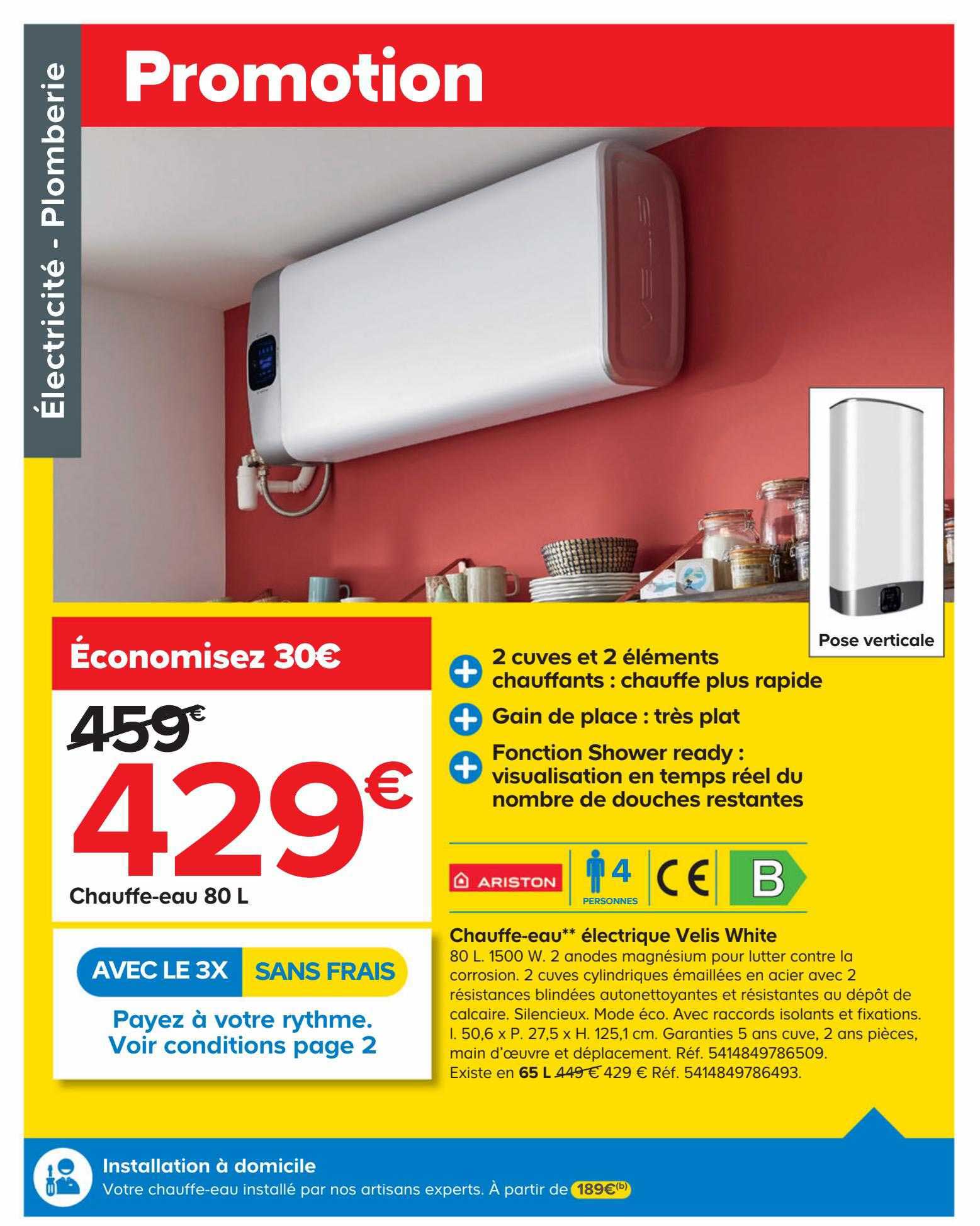 chauffe-eau électrique velis white 80l