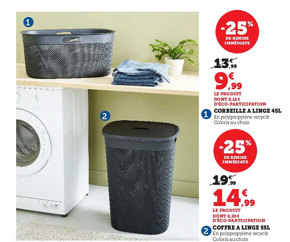 corbeille à linge 45l, coffre à linge 55l