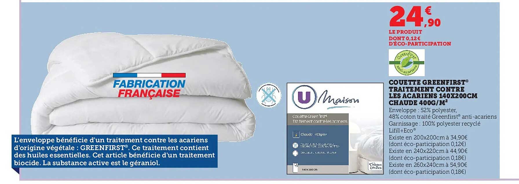 couette greenfirst traitement contre les acariens 140 x 200 cm chaude 400 g-m² u maison