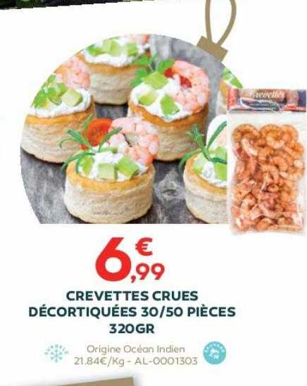 Crevettes Crues Décortiquées 30-50 Pièces 320 Gr