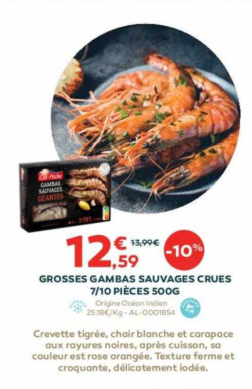 grosses gambas sauvages crues 7-10 pièces 500 g