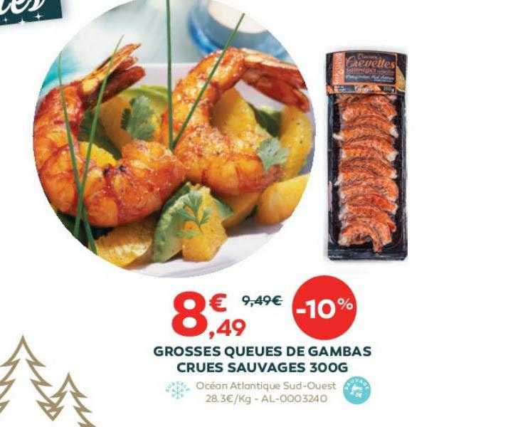 grosses queues de gambas crues sauvages 300 g