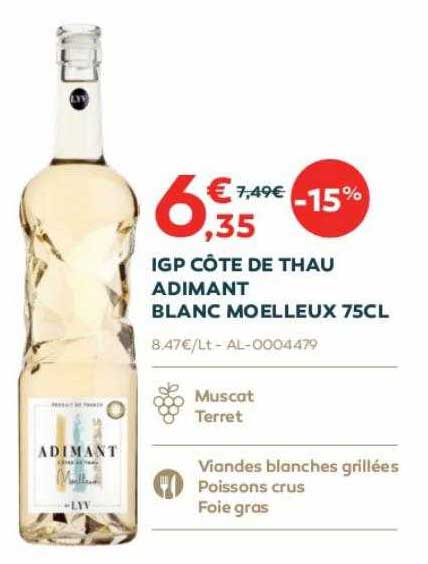 igp côte de thau adimant blanc moelleux 75cl