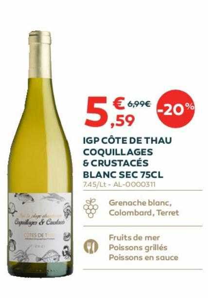 igp côte de thau coquillages & crustacés blanc sec 75cl