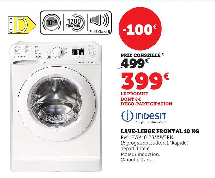 Lave-linge Frontal 10 Kg Indesit