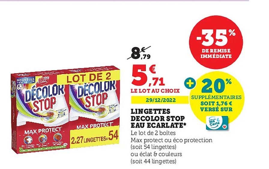 lingettes décolor stop eau écarlate