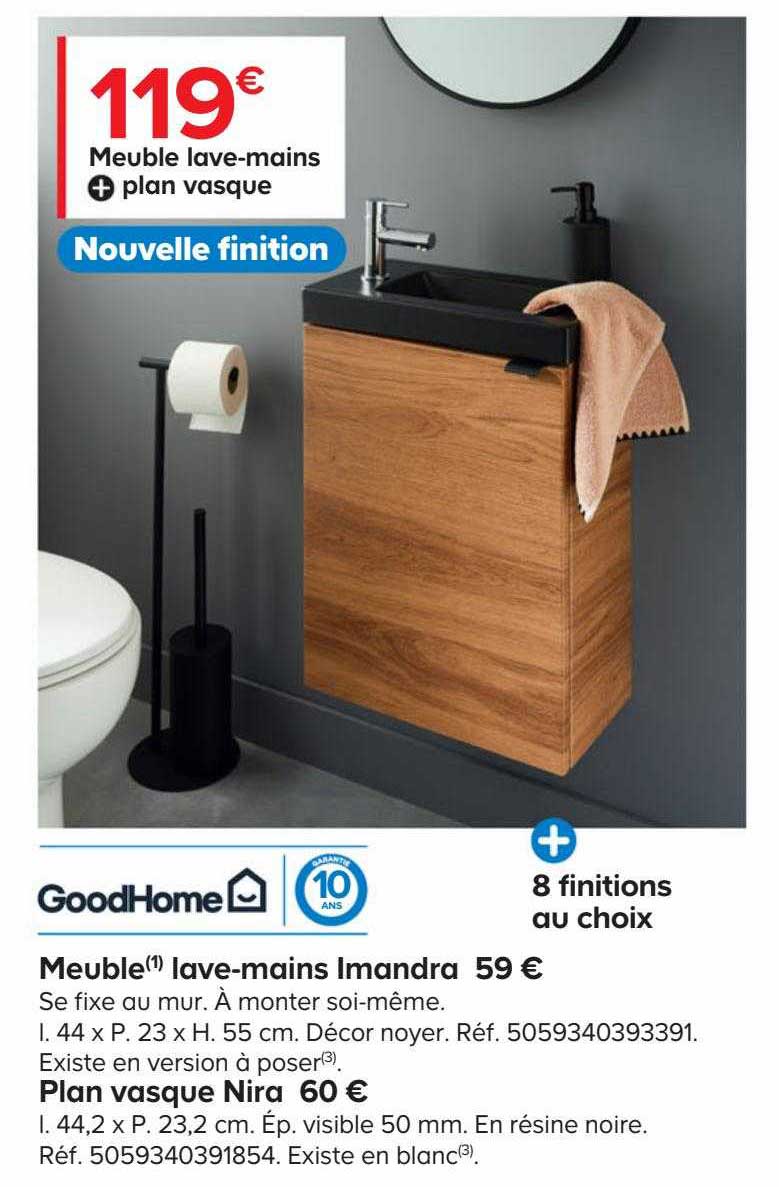 meuble lave-mains imandra + plan vasque nira goodhome