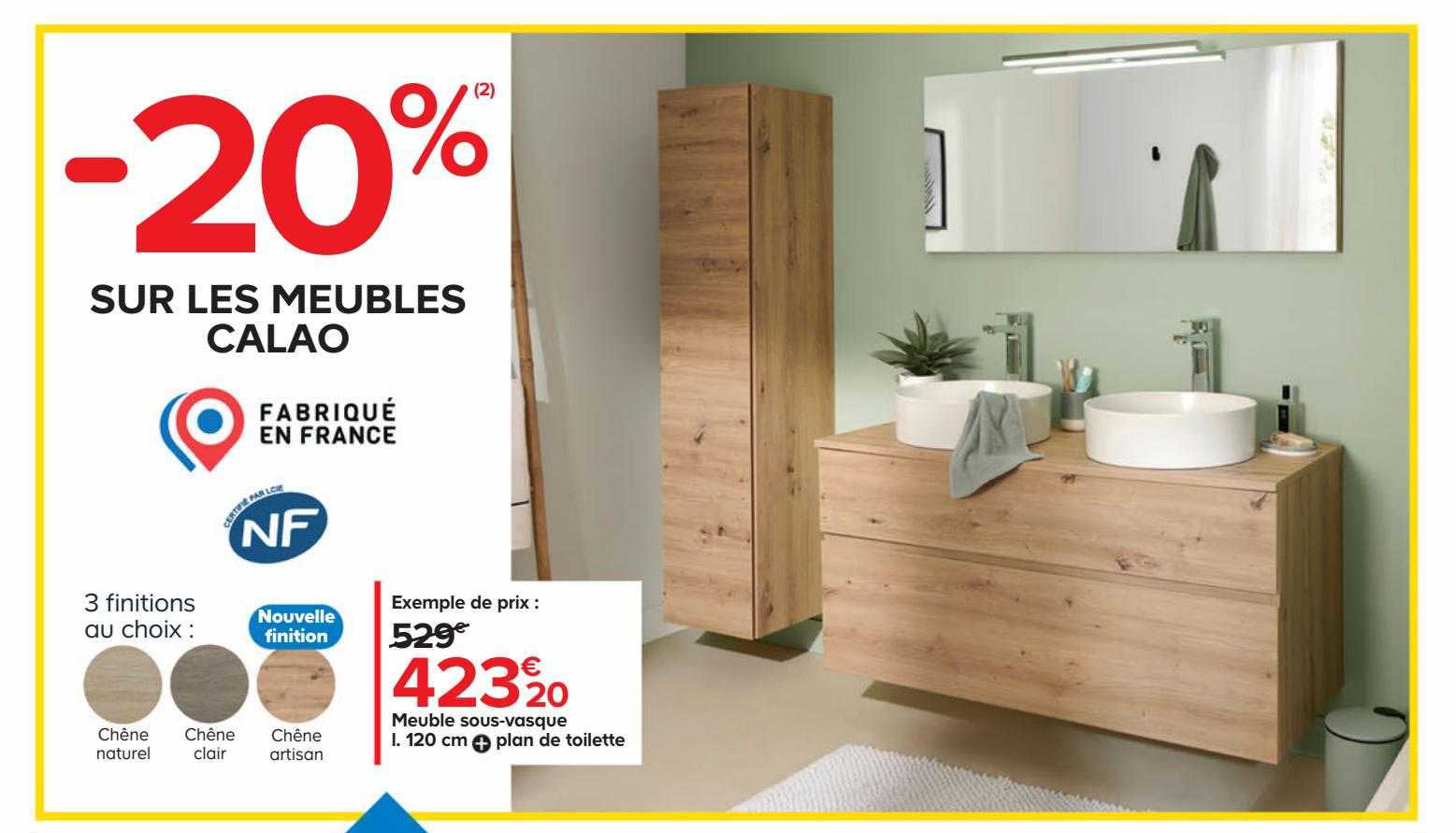 meuble sous-vasque l.120 cm + plan de toilette
