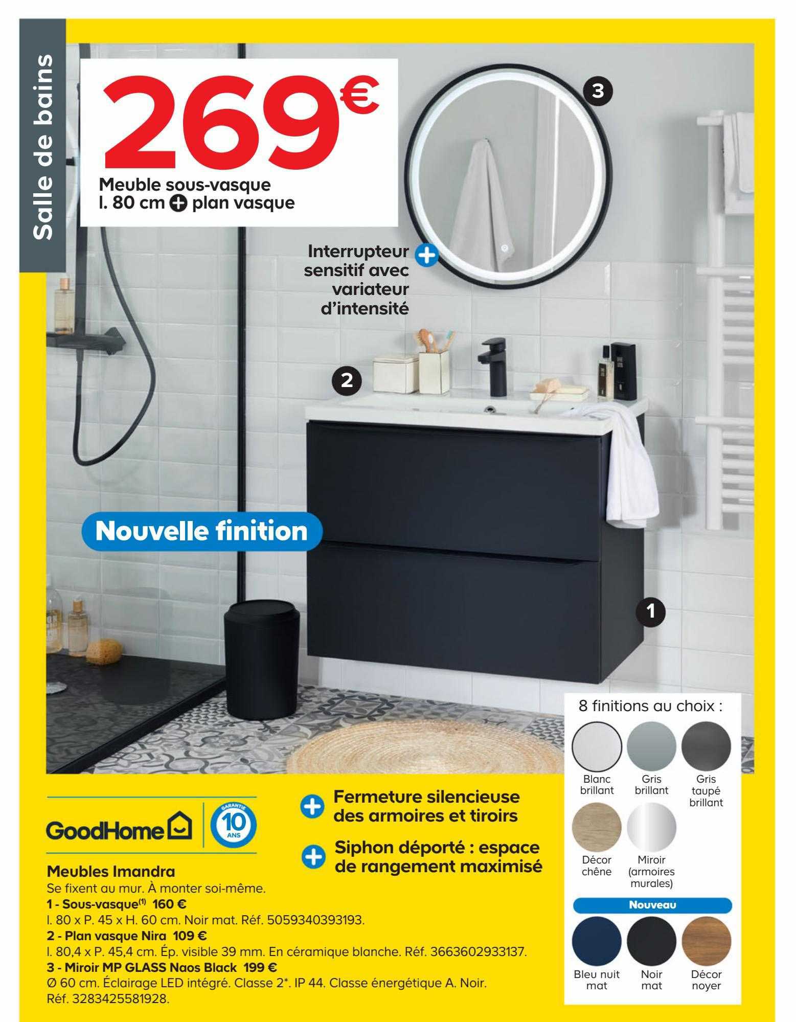 meuble sous-vasque l.80 cm + plan vasque goodhome