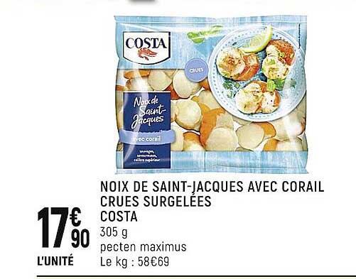 noix de saint-jacques avec corail crues surgelées costa