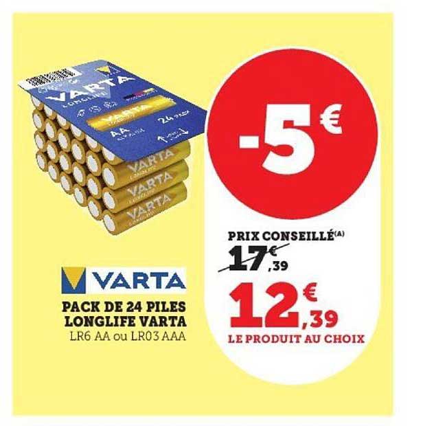 pack de 24 piles longlife varta