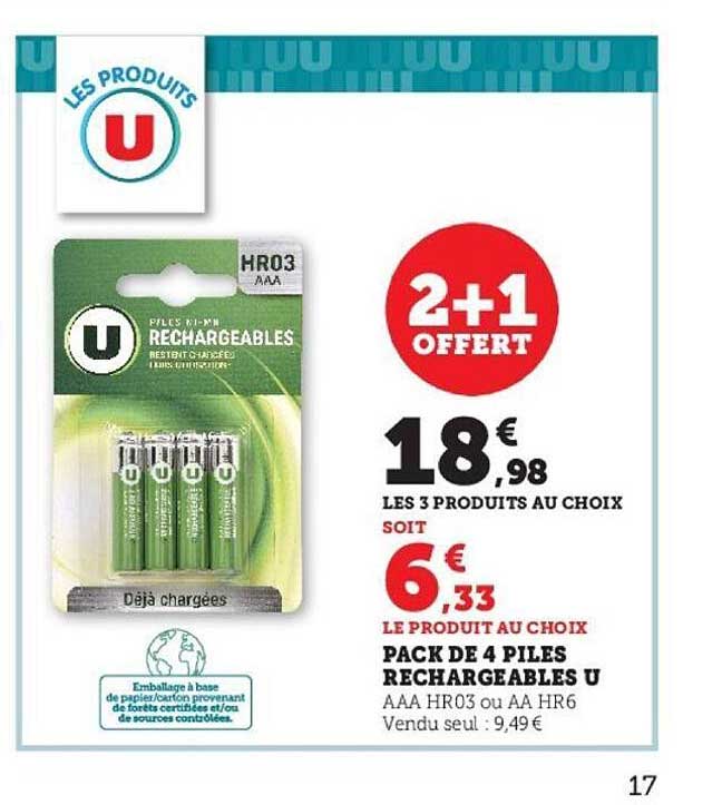 Pack De 4 Piles Rechargeables U