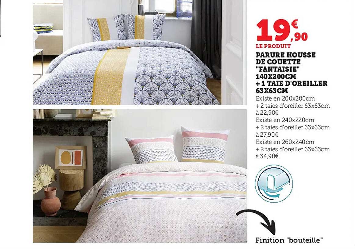 parure housse de couette "fantaisie" 140 x 200 cm + 1 taie d'oreiller 63 x 63 cm