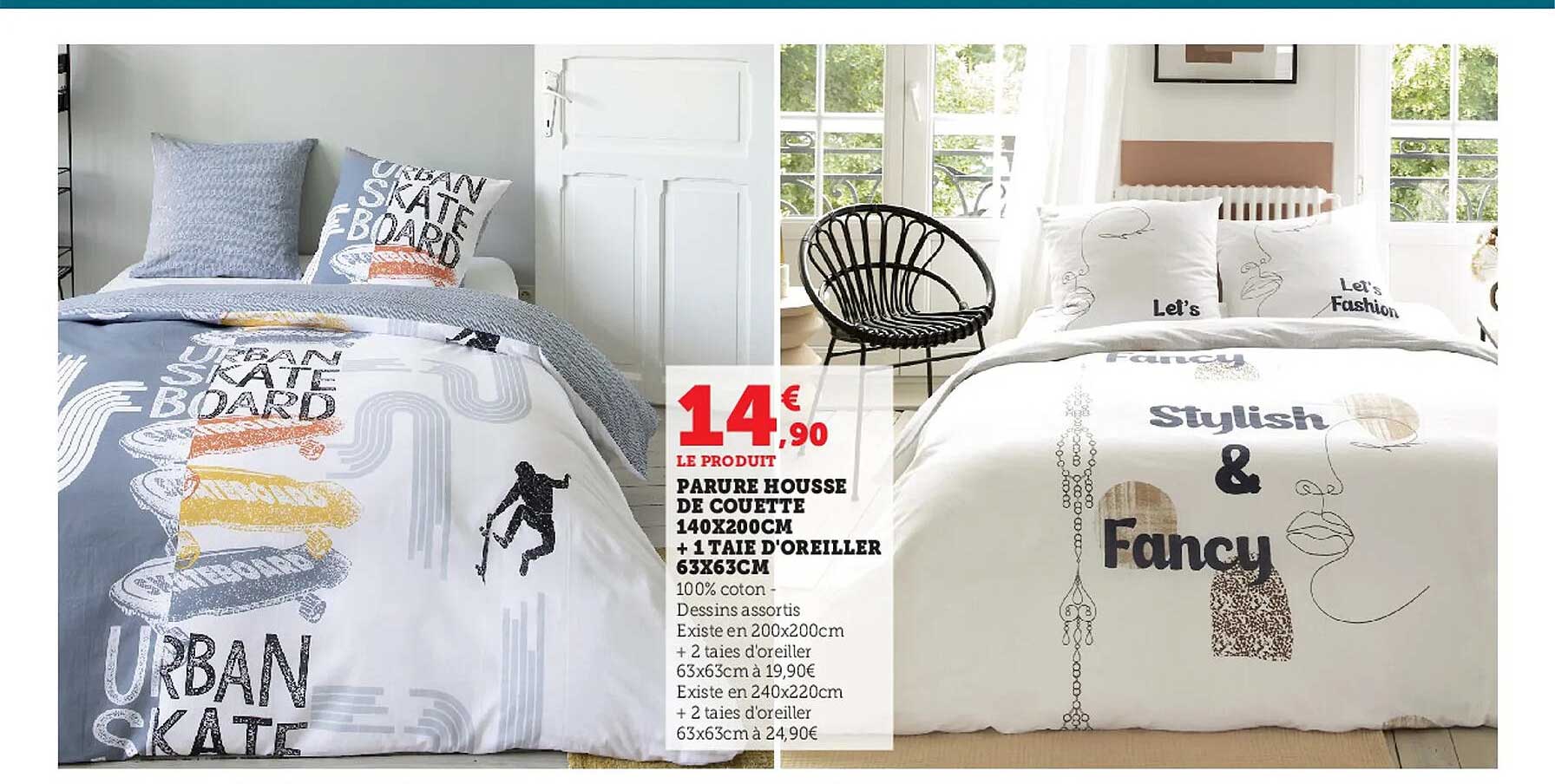 parure housse de couette 140 x 200 cm + 1 taie d'oreiller 63 x 63 cm