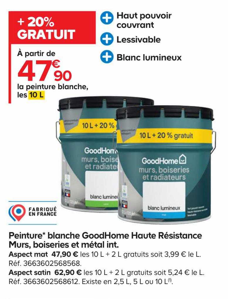 peinture blanche goodhome haute résistance murs, boiseries et métal int