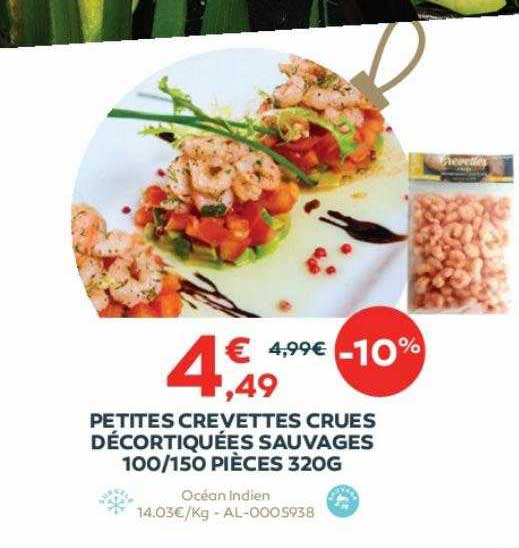 petites crevettes crues décortiquées sauvages 100-150 pièces 320 g