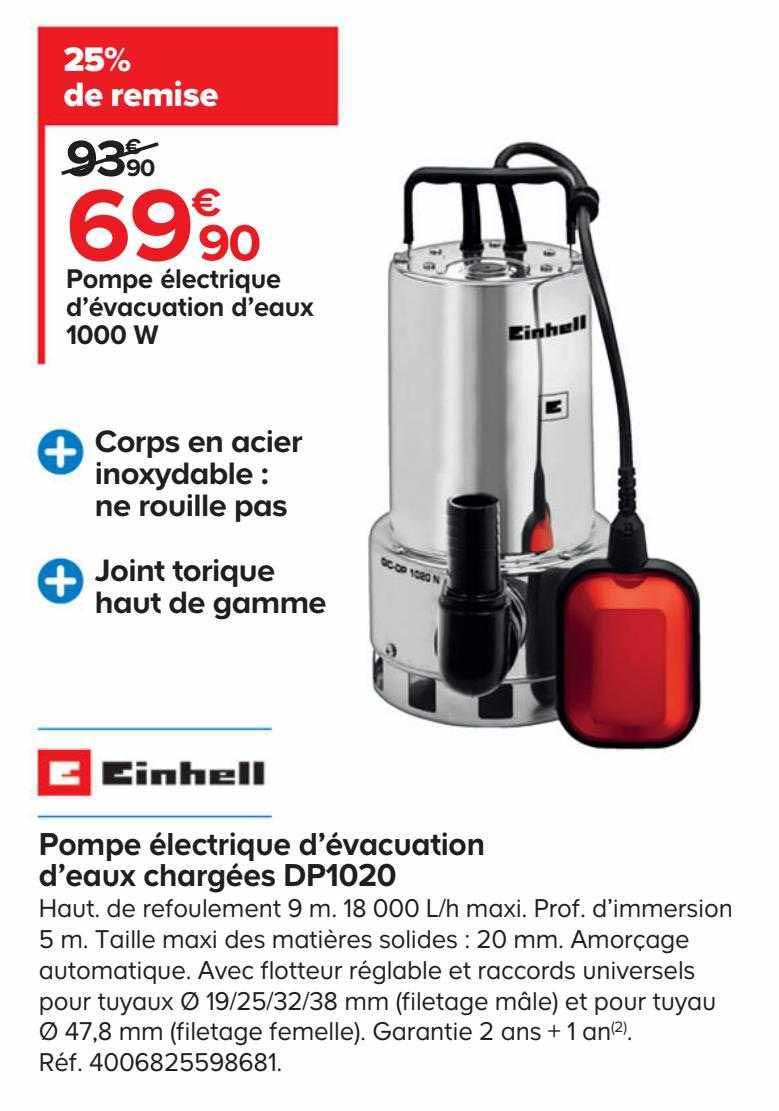 pompe électrique d'évacuation d'eaux chargées dp1020 1000 w einhell