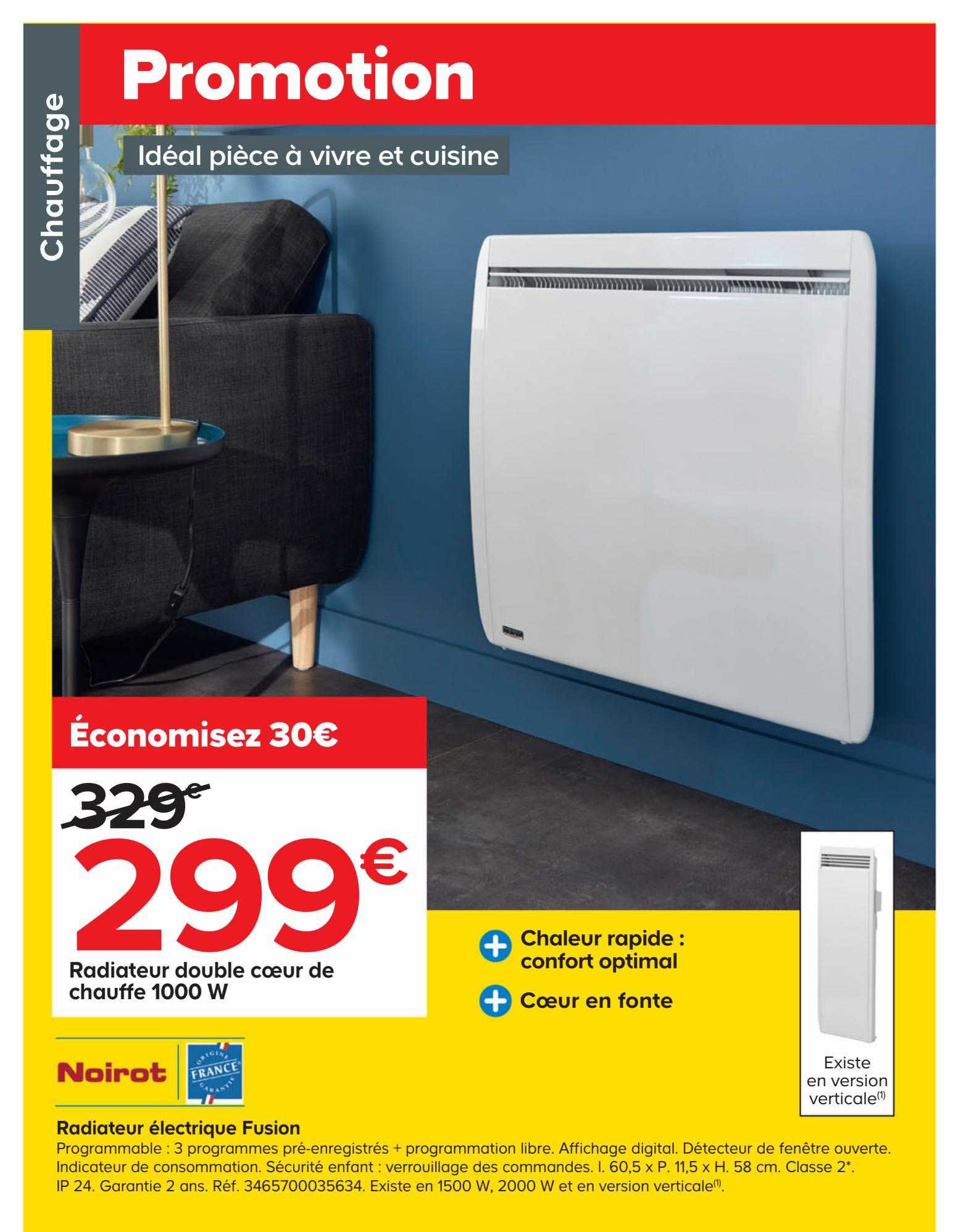 radiateur double cœur de chauffe électrique fusion 1000 w noirot