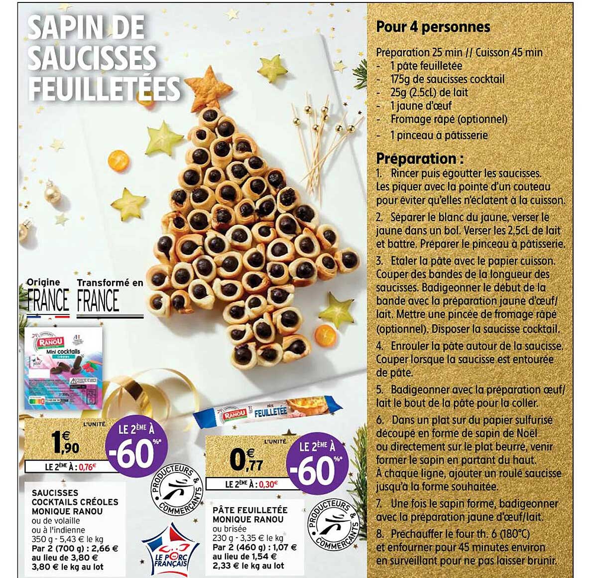 sapin de saucisses feuilletées, saucisses cocktails créoles monique ranou, pâte feuilletée monique ranou
