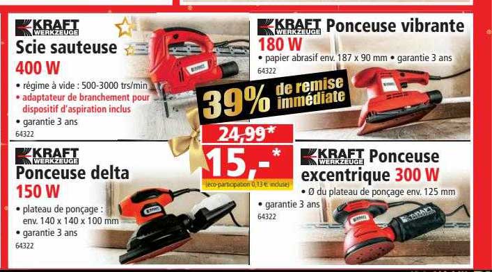 scie sauteuse 400 w kraft werkzeuge, ponceuse vibrante 180 w kraft werkzeuge, ponceuse delta 150 w kraft werkzeuge, ponceuse excentrique 300 w kraft werkzeuge