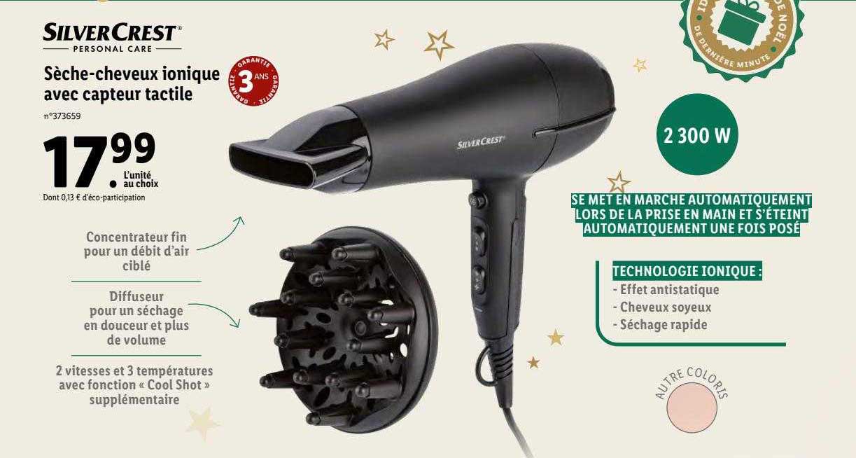 sèche-cheveux ionique avec capteur tactile silver crest