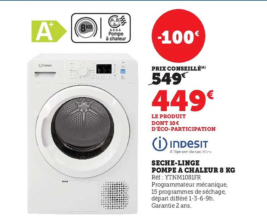 sèche-linge pompe à chaleur 8 kg indesit