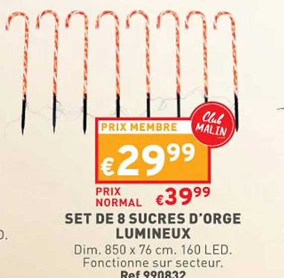 set de 8 sucres d'orge lumineux